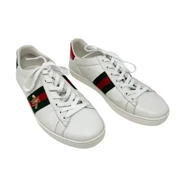 Gucci Ace Bee Embroidered Leather Sneakers White Size 39.5 US 9.5 - Picture 1 of 10